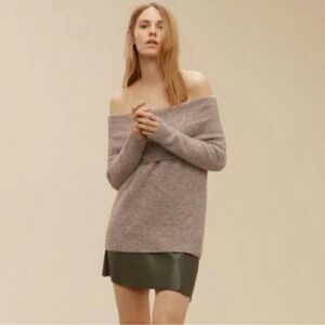 Aritzia Wilfred Free Off-Shoulder Brown Sweater